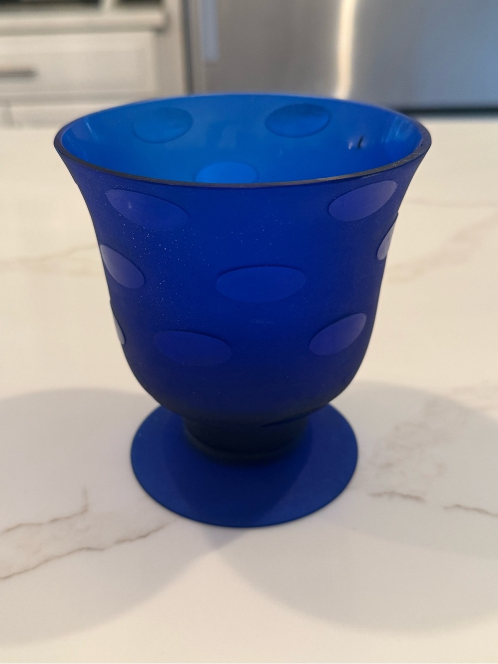 Blue Frosted Polka Dot Glass Votive Holder